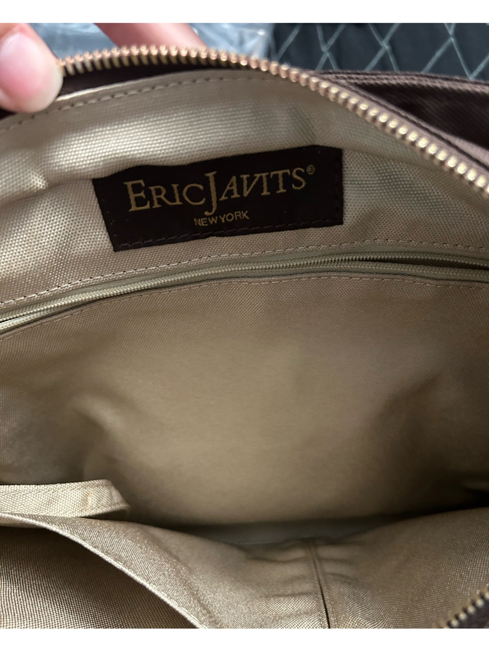 EUC Eric Javits New York Chocolate Brown Pleated Shoulder Bag with Gold Accents - Picture 10 of 14